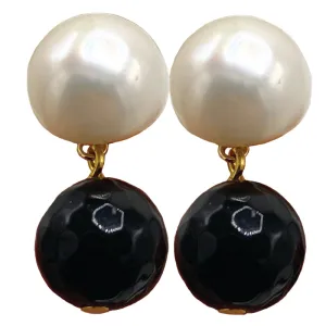 344-10-G | JET BEAD & PEARL EARRING ON GOLD