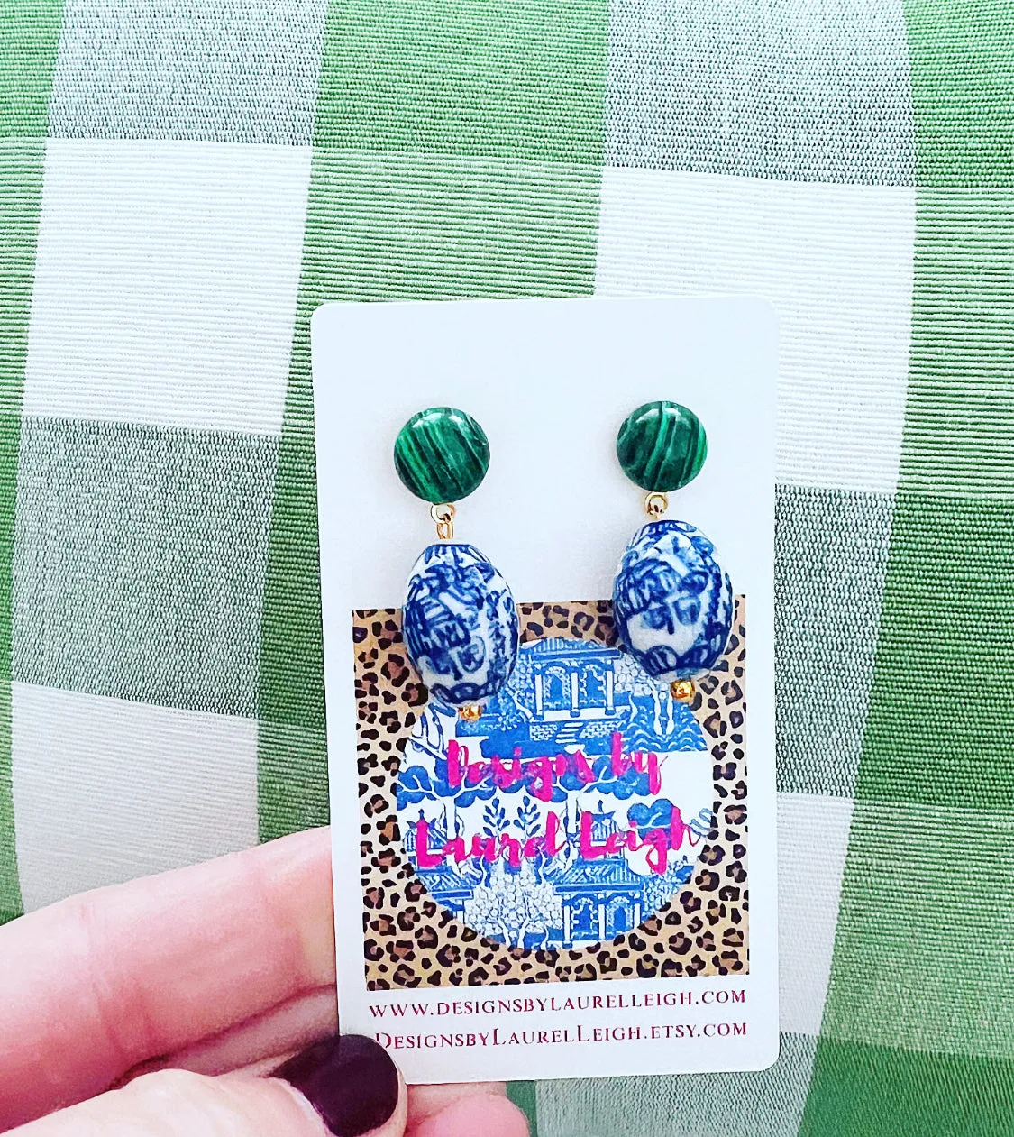 Chinoiserie & Green Malachite Earrings