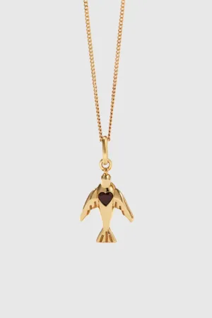 Dove Heart Charm Necklace - Gold Plated