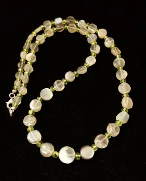 Grey Moonstone & Peridot Silver Necklace