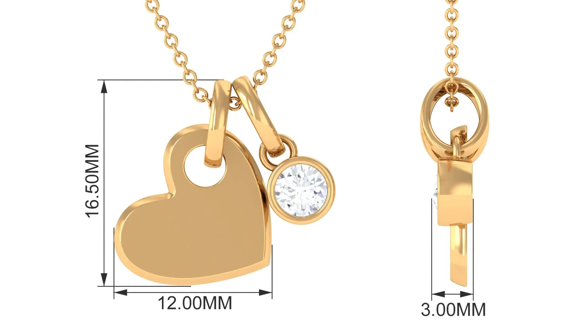 Heart Charm Pendant Necklace with Moissanite