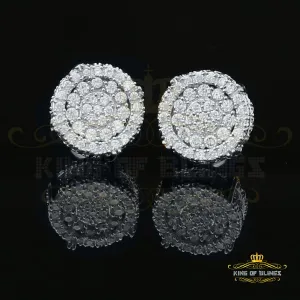 King of Blings- White Sterling Silver 1.32ct Cubic Zirconia Hip Hop Round Earrings for women's