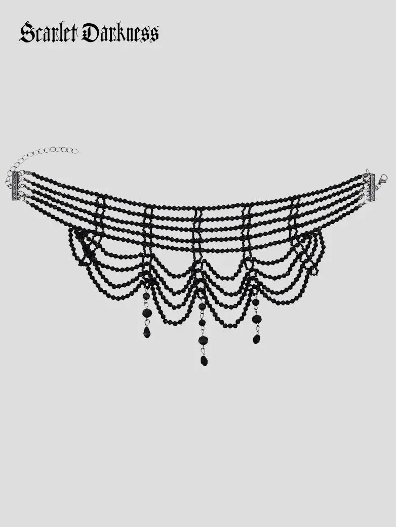Medieval Knight Gothic Braided Black Beaded Necklace