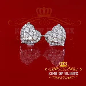 Men's Hip Hop Iced Flower Cluster white Sterling Silver Screw Back heart Stud Earrings