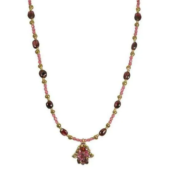 Michal Golan Garnet Chip Beaded Hamsa Necklace