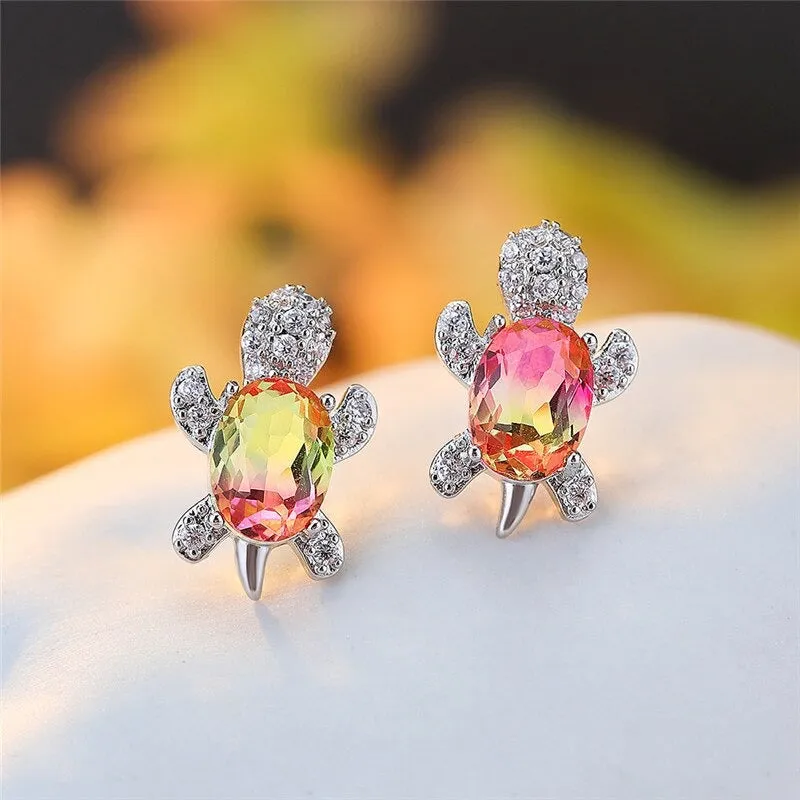 Multi-color Gradient Zircon Sea Turtles Stud Earrings