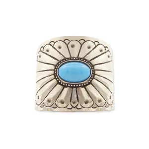 Silver Metal Turquoise Glass Bead Cuff Bracelet