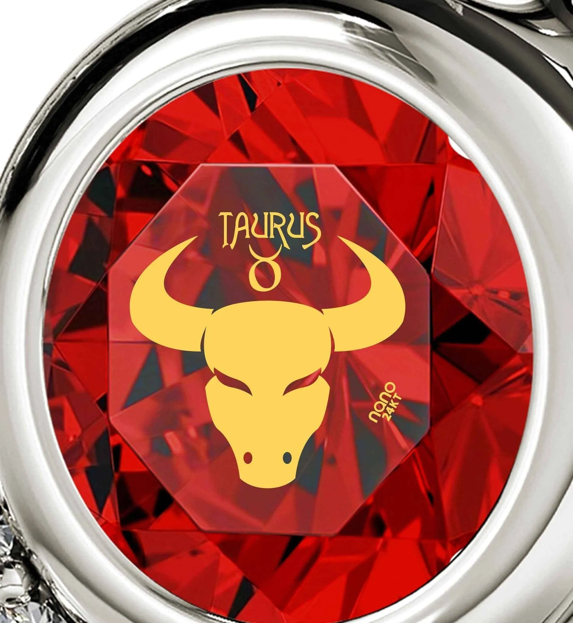 Taurus Sign, 14k White Gold Diamonds Necklace, Swarovski