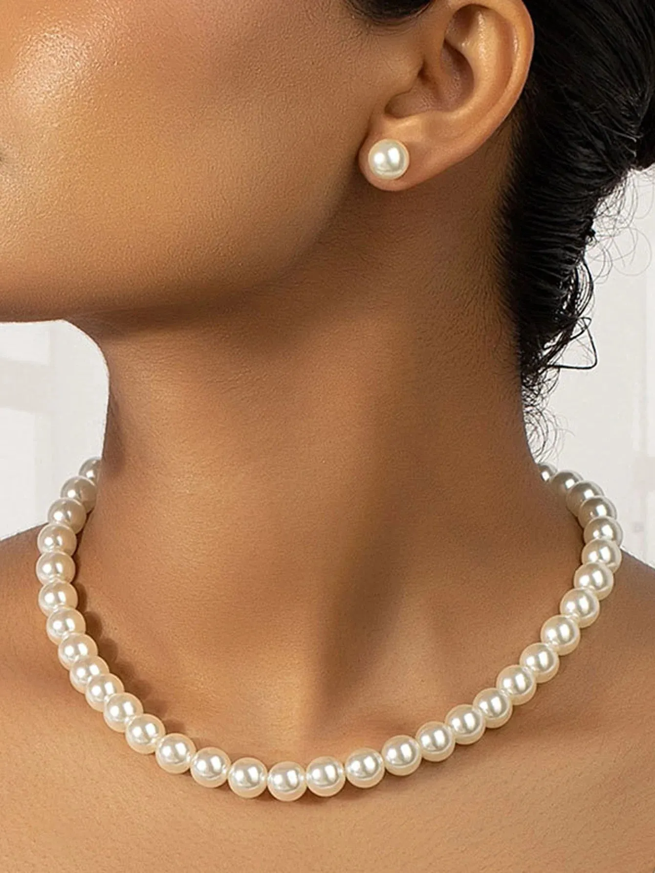 Women's Temperament Pearl Earrings And Necklace Jewelry Set
